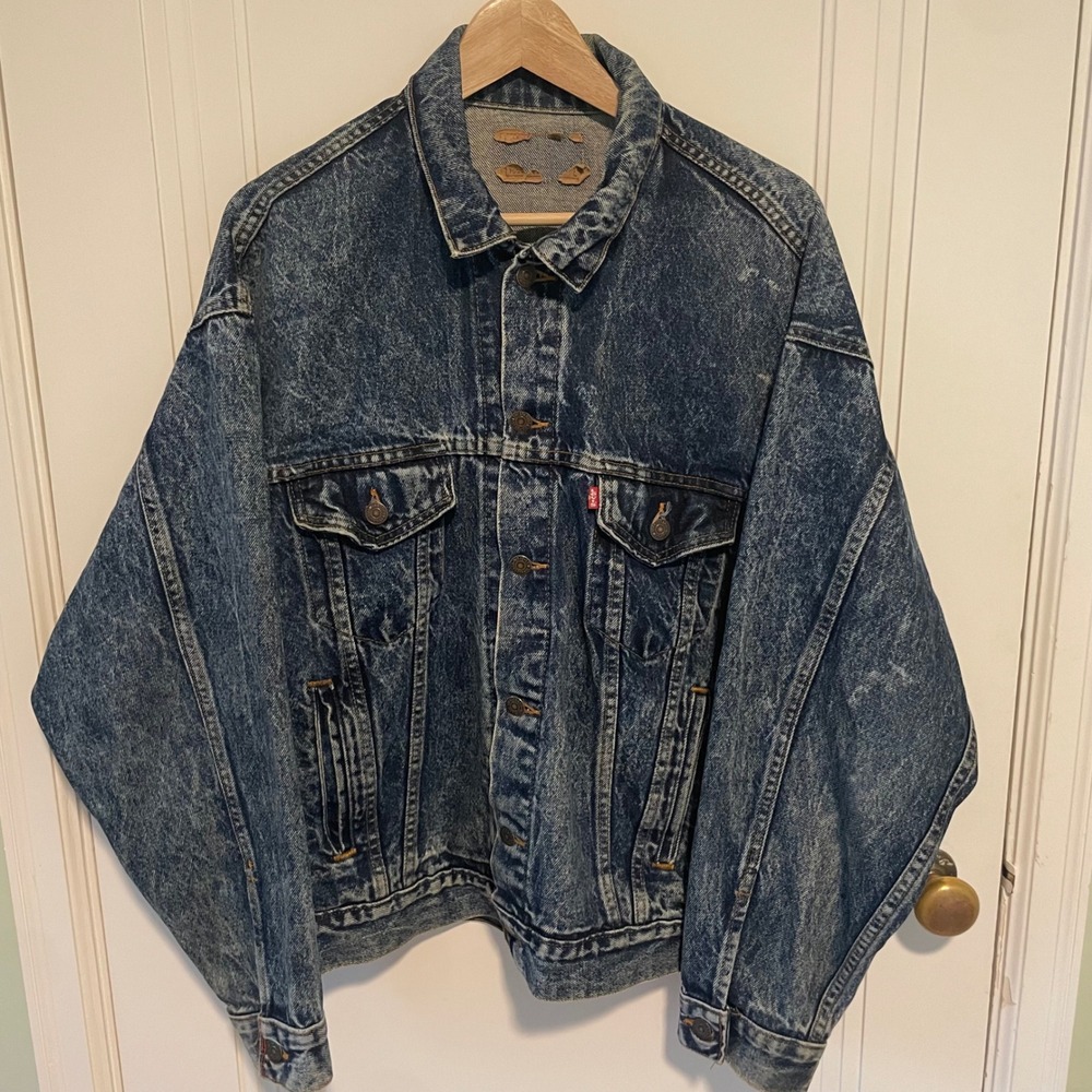 Vintage 80s Levi's Denim Trucker Jacket Size L 70507 Relaxed Fit Acid Wash Blue